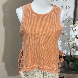 Fate Orange Sleeveless Knit Top with Side Ties TRN21